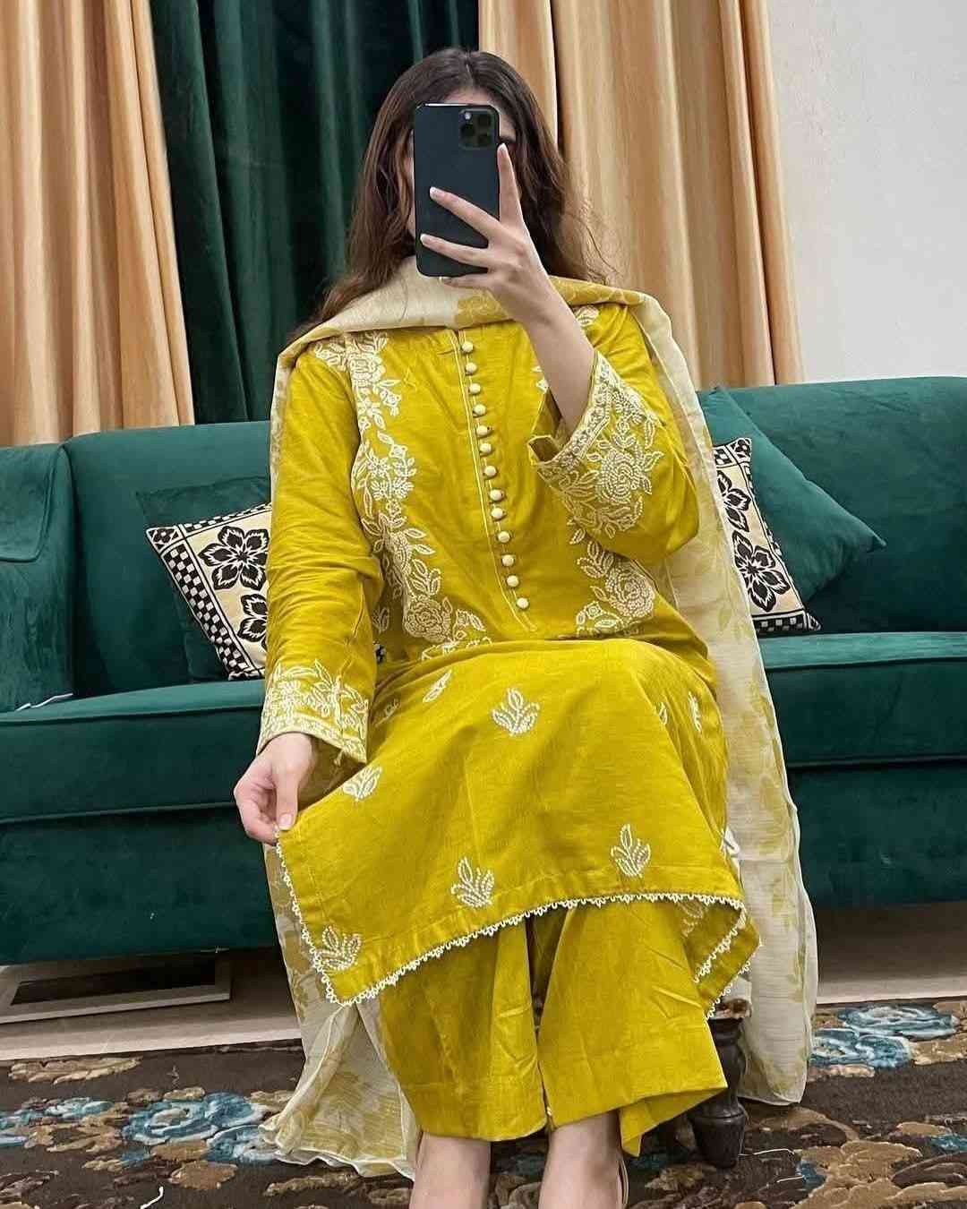 Mustard Yellow Embroidered Women's Kurti Set with Dupatta | Elegant Ethnic 3-Piece Outfit 2
