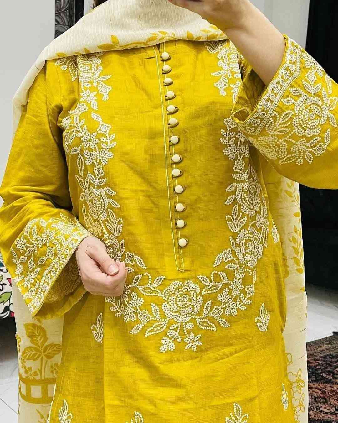 Mustard Yellow Embroidered Women's Kurti Set with Dupatta | Elegant Ethnic 3-Piece Outfit 3