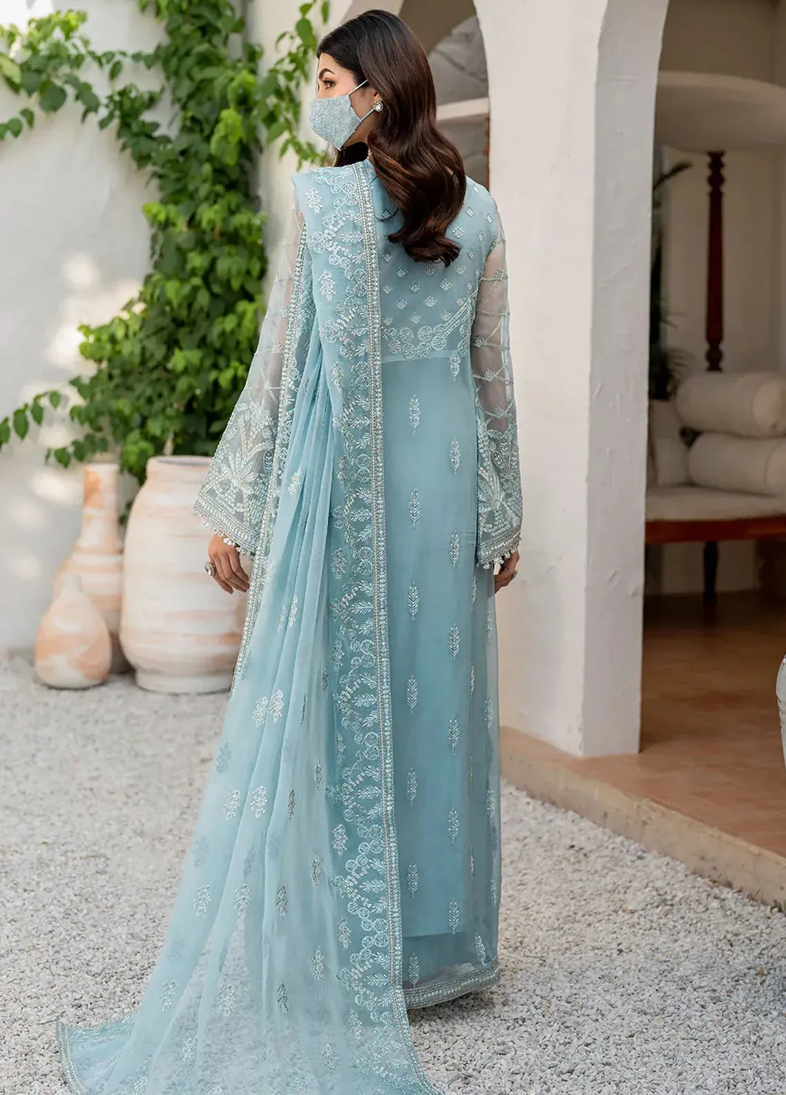 Pakistani Shareef Khanani Unstitched Luxury Chiffon Three Piece - Glacier 2
