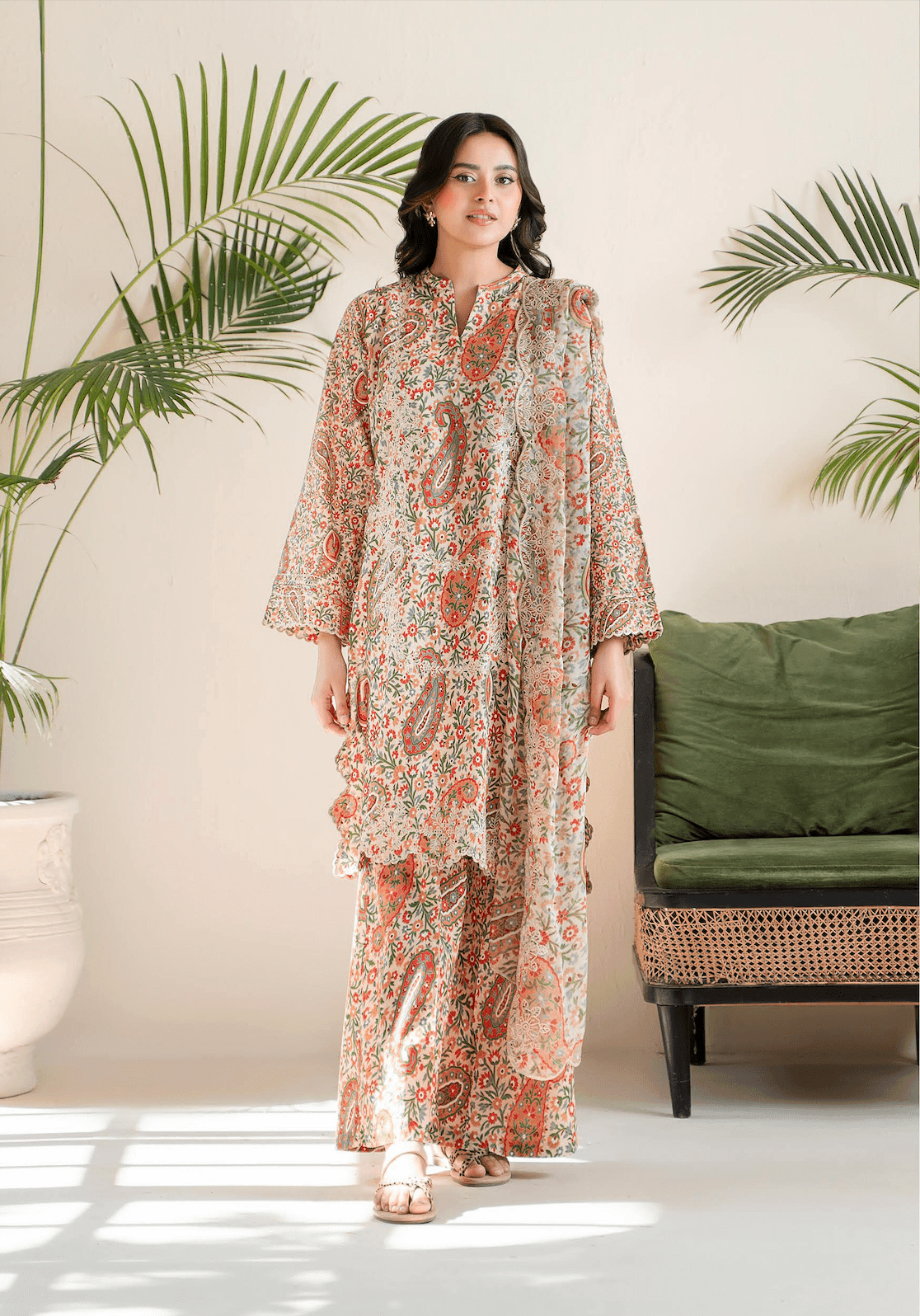 Pakistani Ziva by Gulljee Unstitched Three Piece - Cream Hue 1