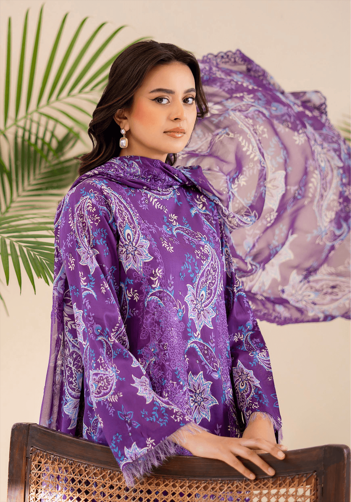 Pakistani Ziva by Gulljee Unstitched Three Piece - Plum Purple 2