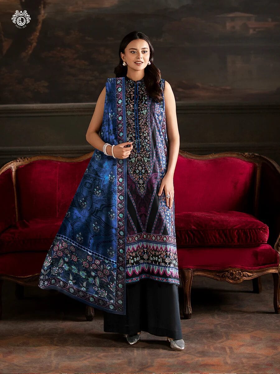 Pakistani Sorrel by Gulljee Unstitched Three Piece -Cobalt Dark Blue 1