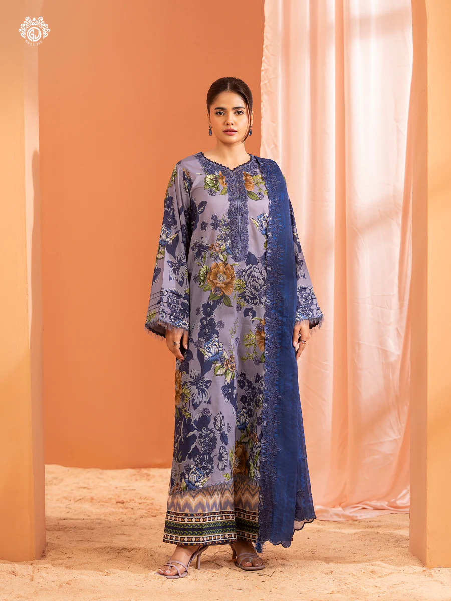 Pakistani Mishaal V3 by Gulljee Embroidered Unstitched Three Piece- Lilac x Navy 1