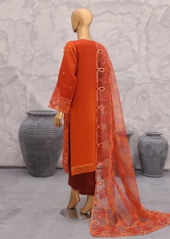 Pakistani Lavish Heavy Embroidered Unstitched Chiffon Three Piece - Sinopia 2