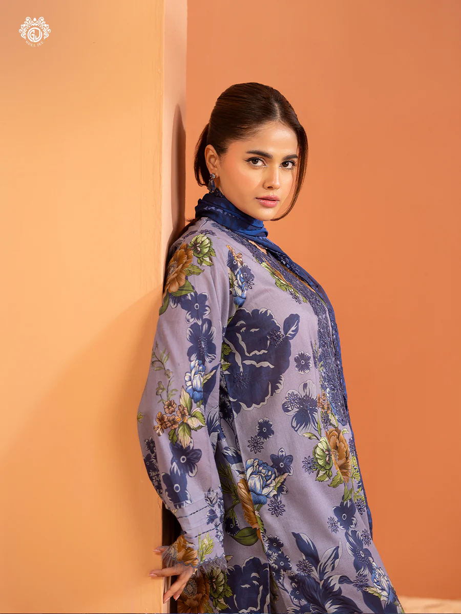 Pakistani Mishaal V3 by Gulljee Embroidered Unstitched Three Piece- Lilac x Navy 3