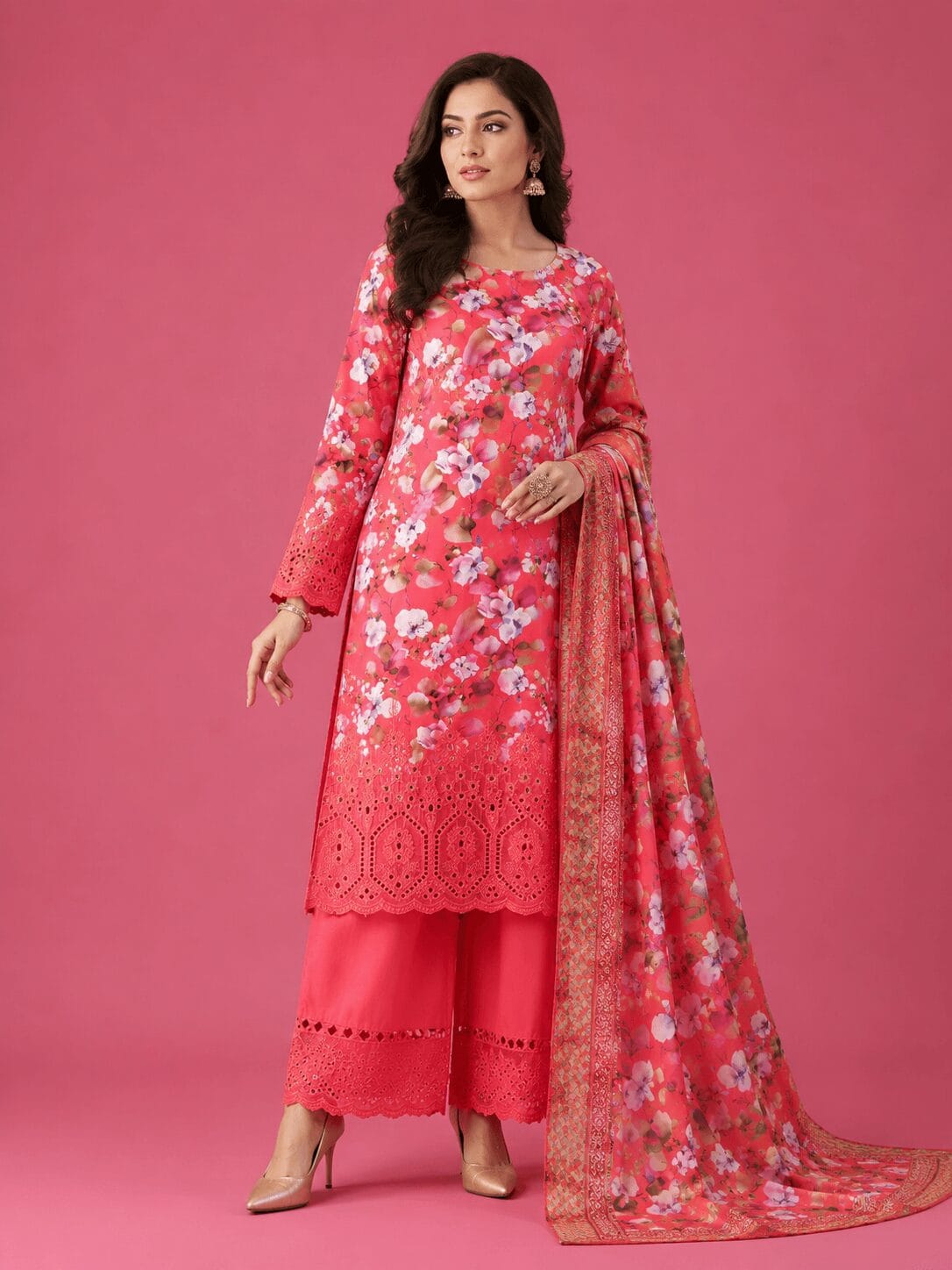Winner Hot Pink Floral Chikankari Salwar Kameez 1