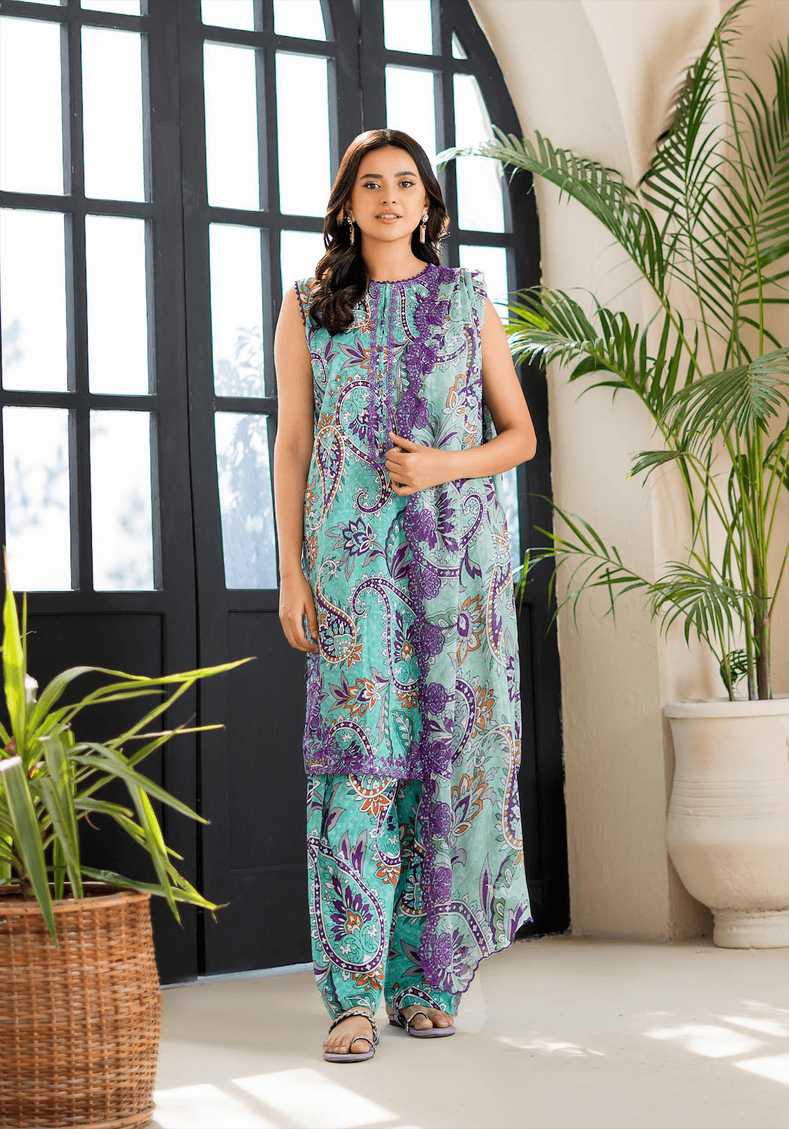 Pakistani Ziva V04 by Gulljee Unstitched Three Piece - Turqoise Blue 1