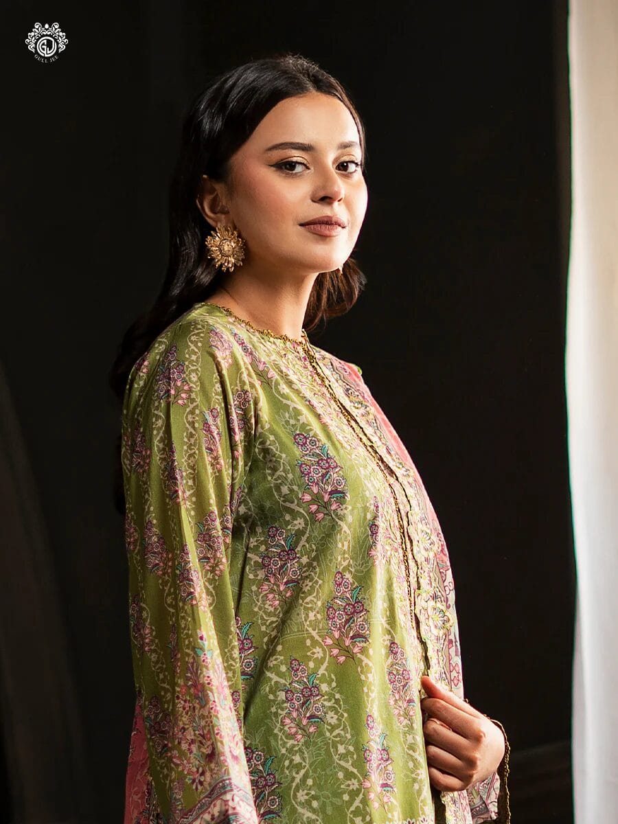 Pakistani Sorrel by Gulljee Unstitched Three Piece -Lime Green x Pink 3