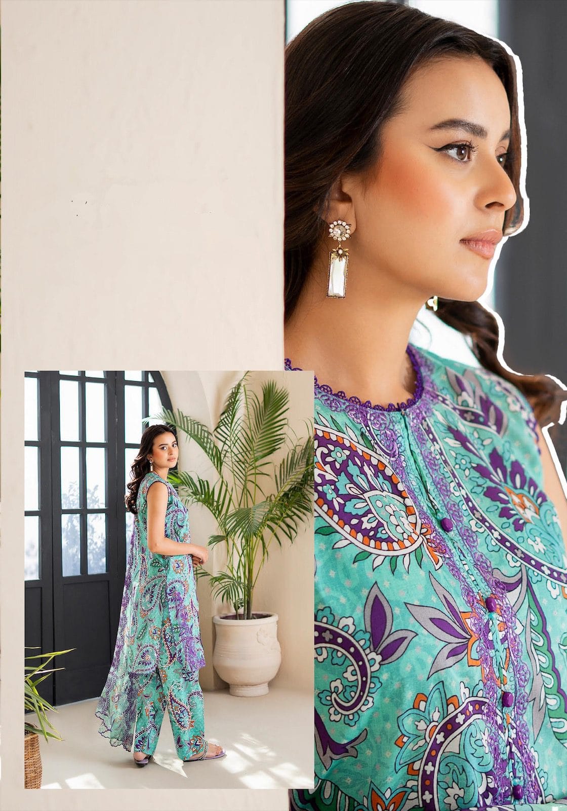 Pakistani Ziva V04 by Gulljee Unstitched Three Piece - Turqoise Blue 2