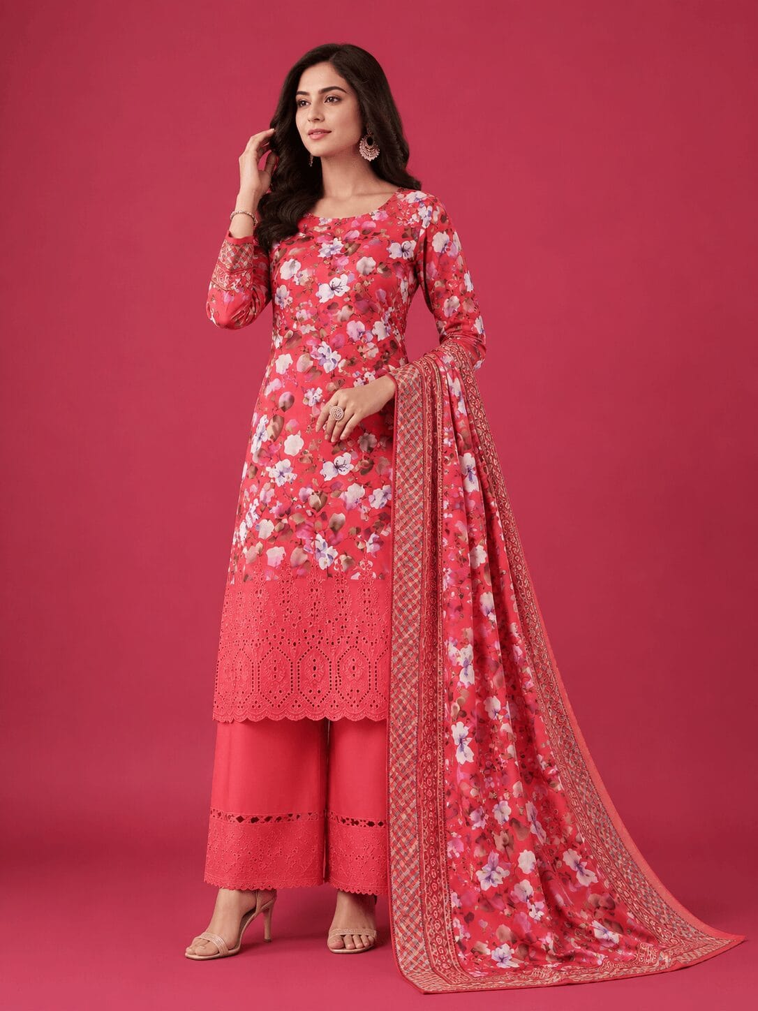 Winner Hot Pink Floral Chikankari Salwar Kameez 2