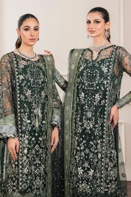 Pakistani Chantelle By Baroque Unstitched Luxury Chiffon Three Piece - Olive Haze 2