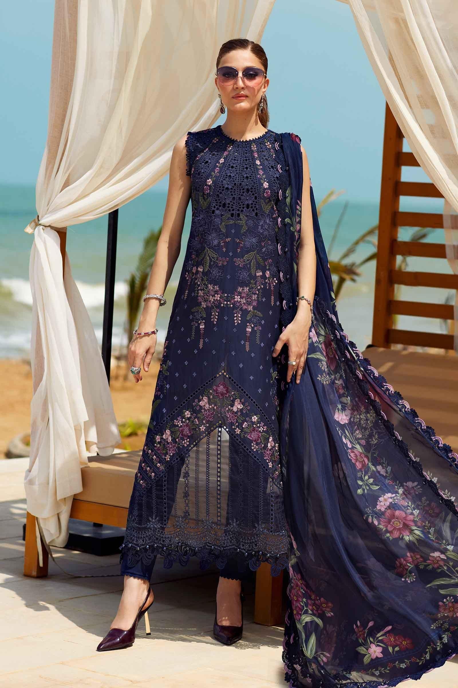 Pakistani Shareef Khanani Embroidered Unstitched Lawn Three Piece - Nile Blue 1