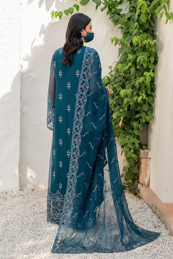Pakistani Shareef Khanani Unstitched Luxury Chiffon Three Piece - Prussian Blue 2