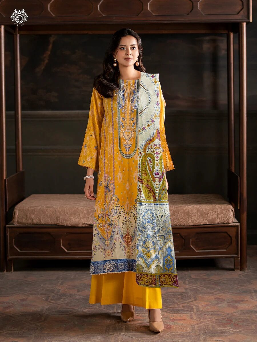 Pakistani Sorrel by Gulljee Unstitched Three Piece - Mustard Yellow