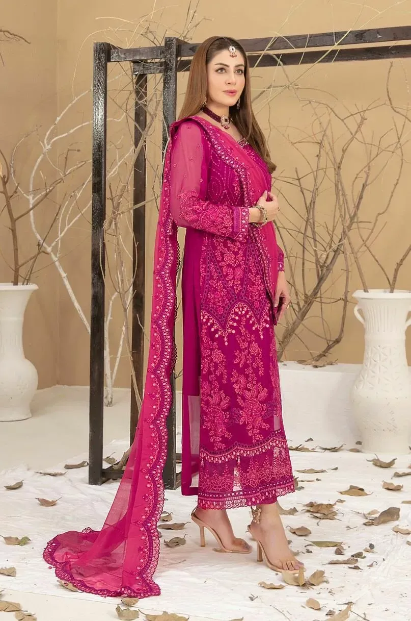 Pakistani Sinem by Tawakkal Unstitched Luxury Chiffon Three Piece - Jazzberry 2