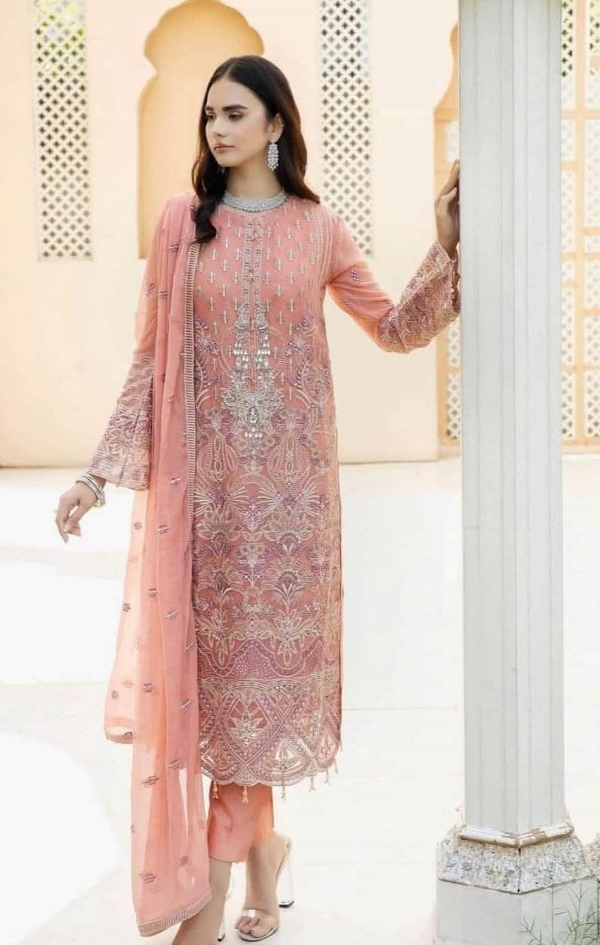 Pakistani Noor Sajni Embroidered Chiffon Unstitched Three Piece - Geraldine 1