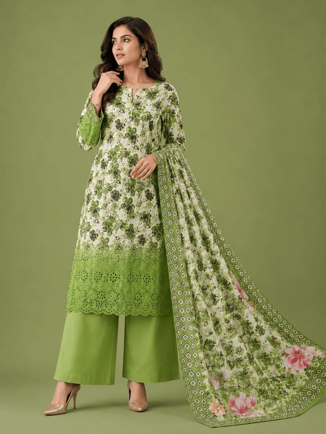 Winner Lime Green Floral Chikankari Salwar Kameez 1