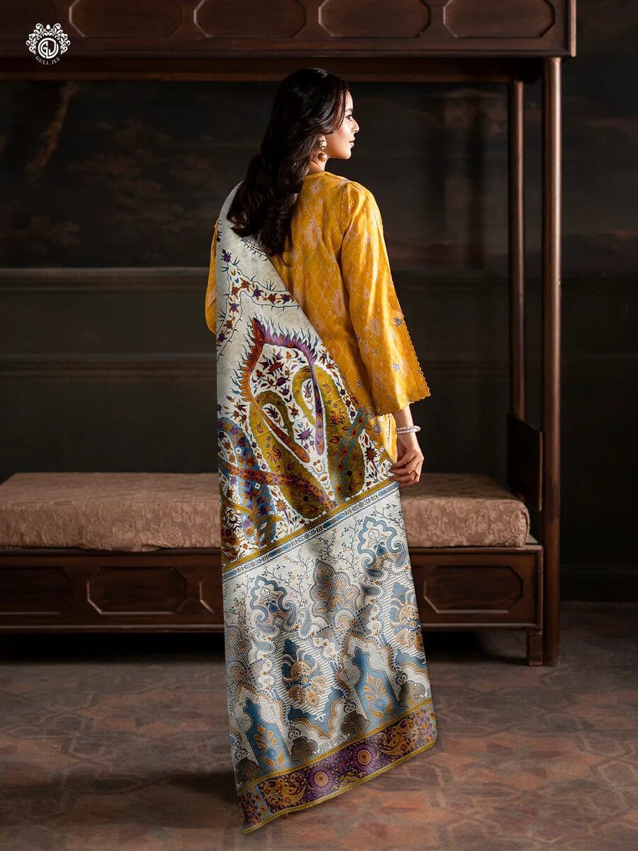 Pakistani Sorrel by Gulljee Unstitched Three Piece - Mustard Yellow 3