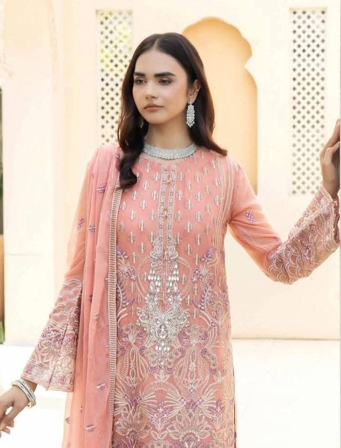 Pakistani Noor Sajni Embroidered Chiffon Unstitched Three Piece - Geraldine 3