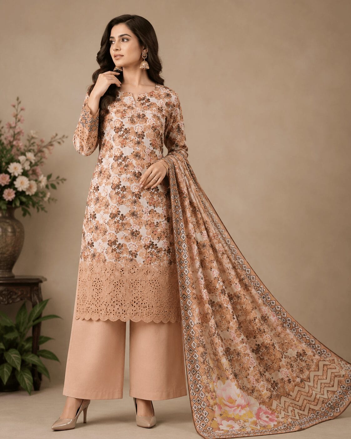 Winner Beige Floral Chikankari Salwar Kameez 2