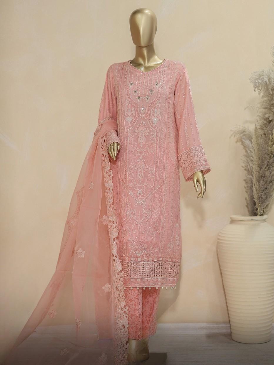 Pakistani Lavish Karchupi Worked Unstitched Organza Three Piece - Brandy Rose 1