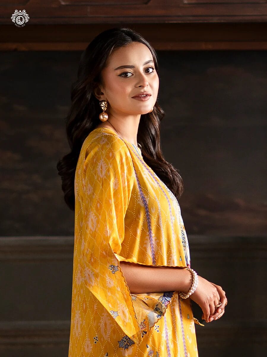 Pakistani Sorrel by Gulljee Unstitched Three Piece - Mustard Yellow 2