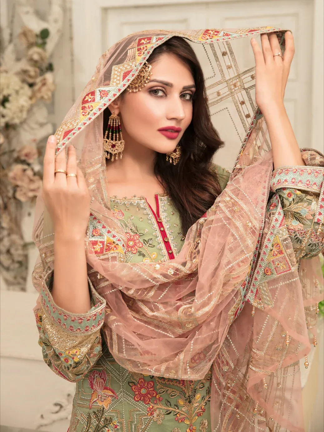 Pakistani Tasavvur Unstitched Luxury Chiffon Three Piece - Green Smoke 3