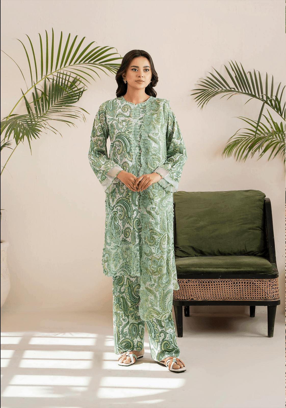 Pakistani Ziva by Gulljee Unstitched Three Piece - Green Pistachio 1