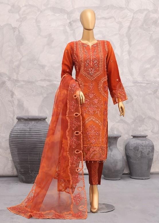 Pakistani Lavish Heavy Embroidered Unstitched Chiffon Three Piece - Sinopia 1
