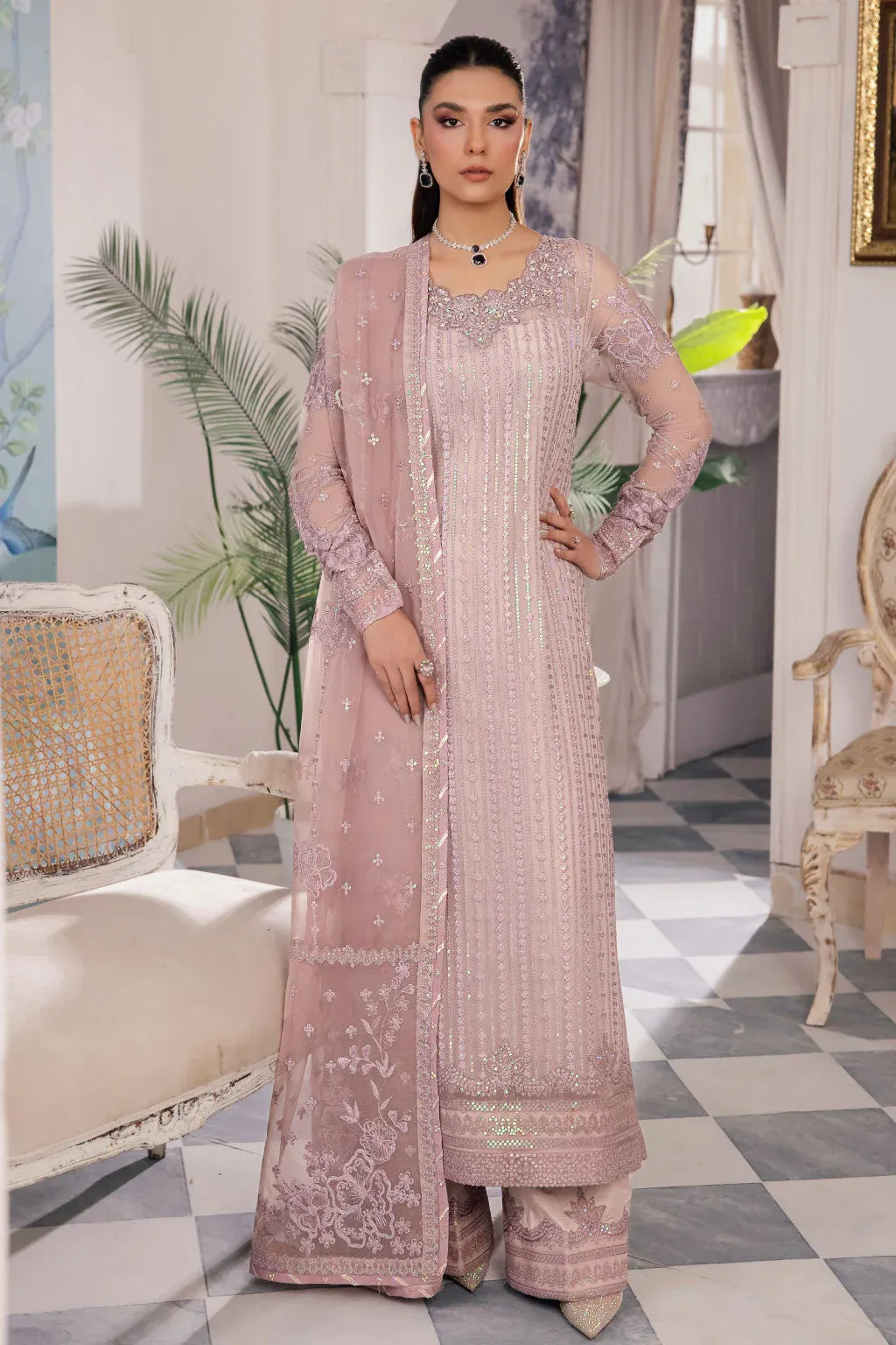 Pakistani Iznik Chinon Unstitched Luxury Chiffon Three Piece - Rose Fog 1