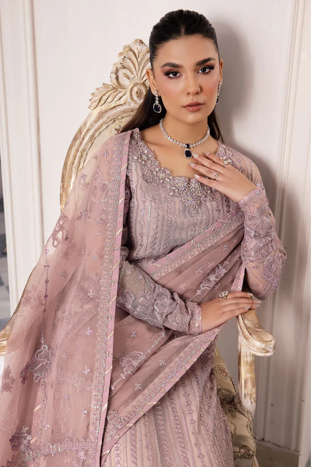 Pakistani Iznik Chinon Unstitched Luxury Chiffon Three Piece - Rose Fog 5