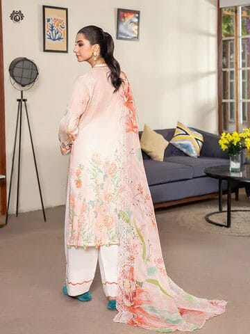 Pakistani Jad by Gulljee Unstitched Three Piece Lawn - Light Orange 2