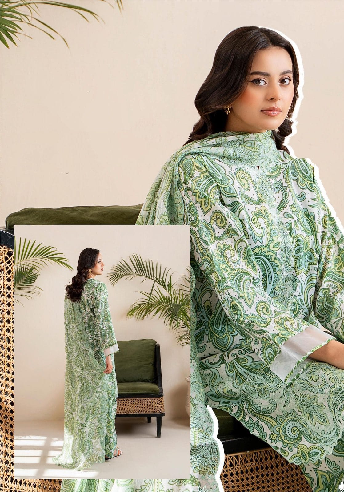 Pakistani Ziva by Gulljee Unstitched Three Piece - Green Pistachio 2
