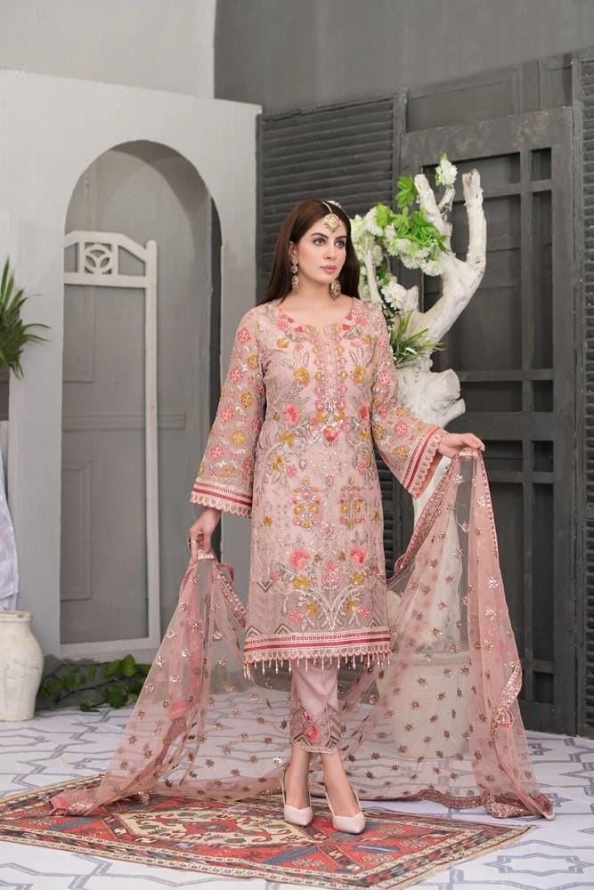 Pakistani Fepic Unstitched Luxury Chiffon Three Piece - Cavern Pink 1