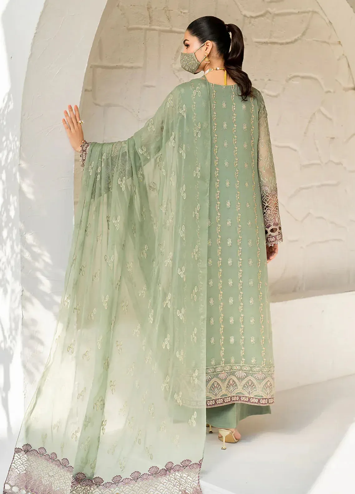 Pakistani Naqash by Safeera Unstitched Luxury Chiffon Three Piece - Lemon Grass 2