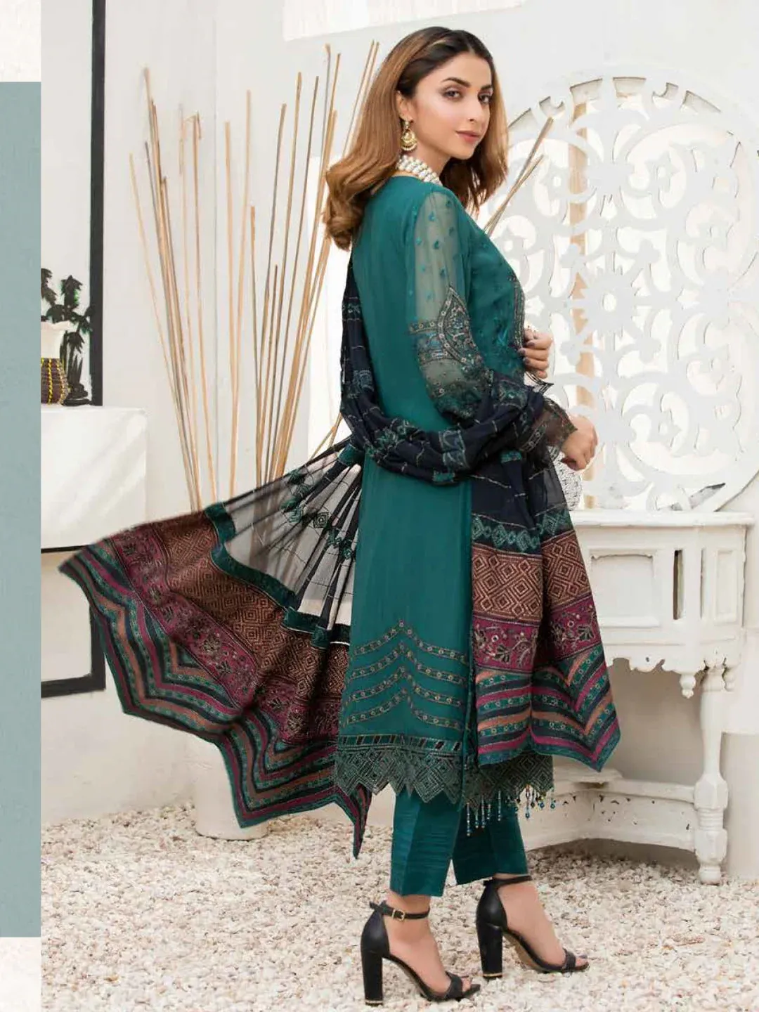 Pakistani Fepic Unstitched Luxury Chiffon Three Piece - Dark Aqua 3