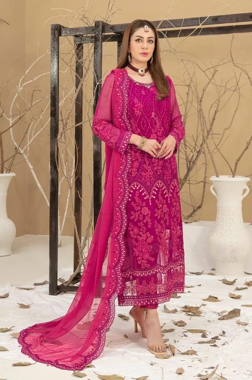 Pakistani Sinem by Tawakkal Unstitched Luxury Chiffon Three Piece - Jazzberry 1