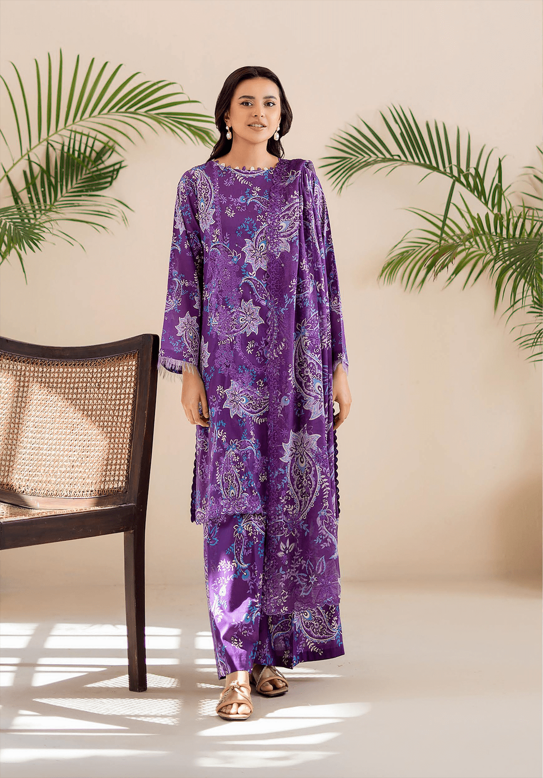 Pakistani Ziva by Gulljee Unstitched Three Piece - Plum Purple 1