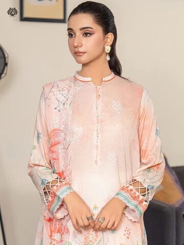 Pakistani Jad by Gulljee Unstitched Three Piece Lawn - Light Orange 1