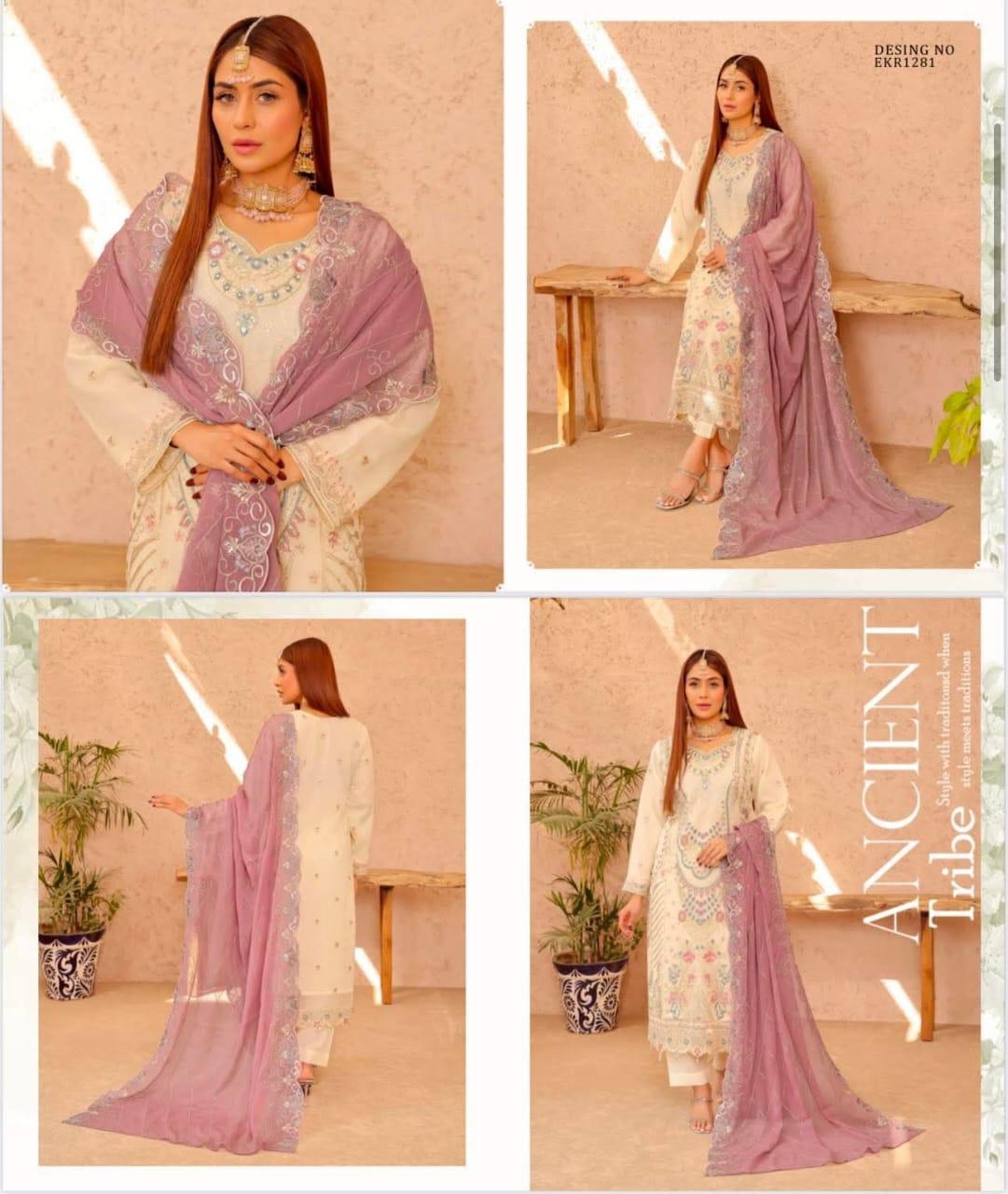 Pakistani Bin Hameed Middhat Embroidered Unstitched Chiffon Three Piece - Maize | | 2