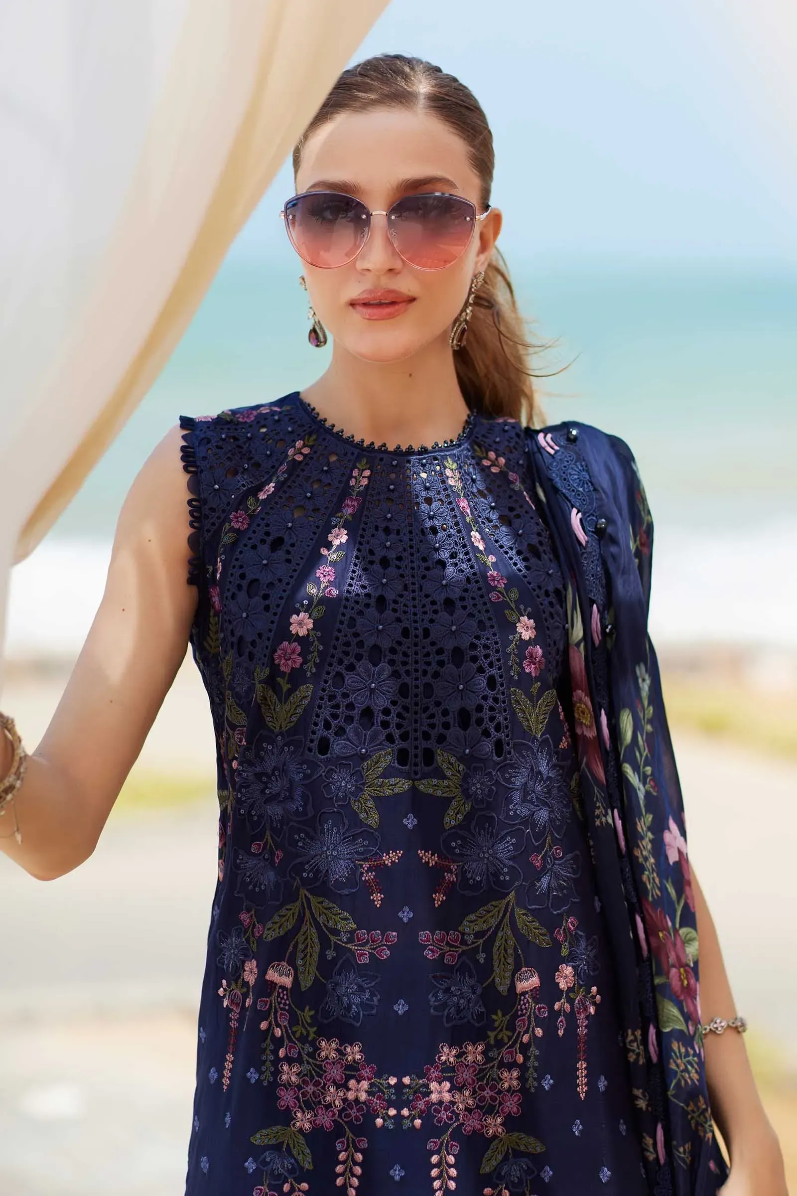 Pakistani Shareef Khanani Embroidered Unstitched Lawn Three Piece - Nile Blue 2