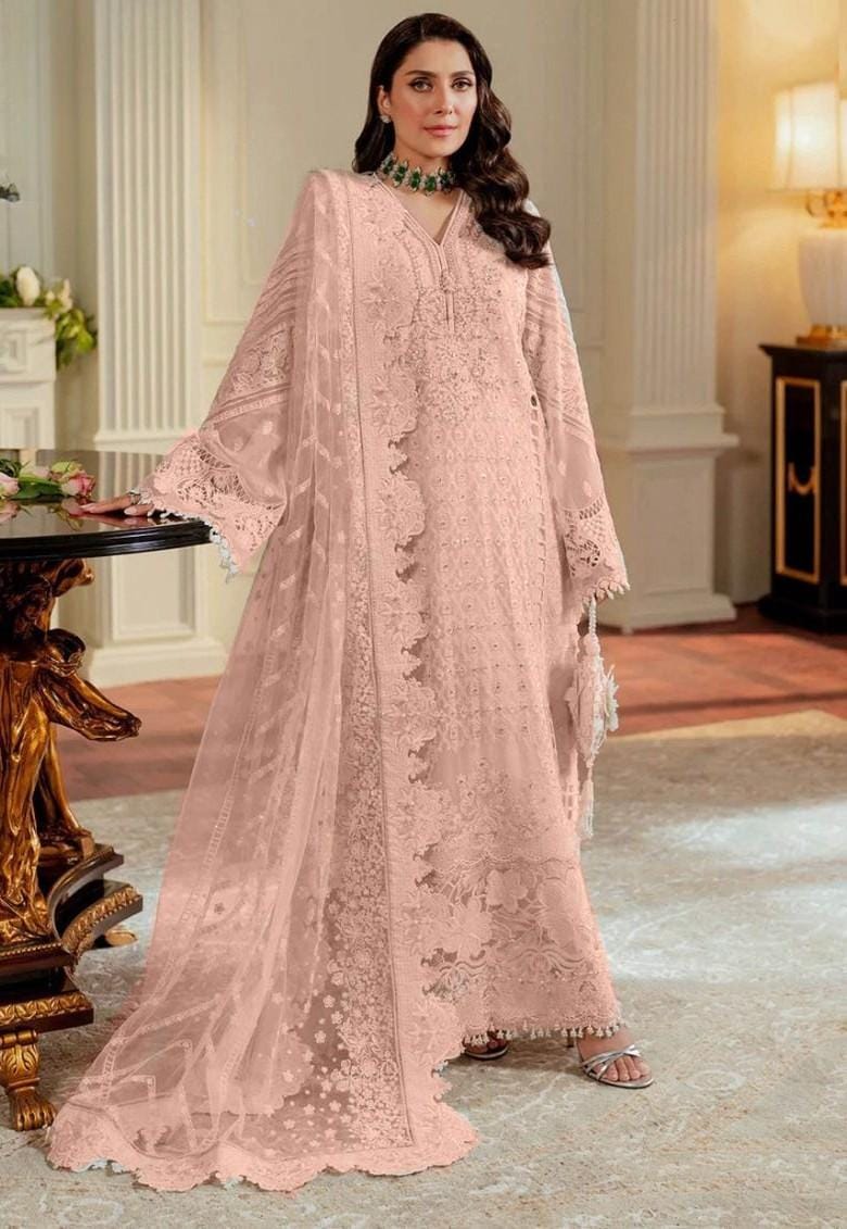 Pakistani Chantelle Unstitched Luxury Chiffon Three Piece - Pale Rose 1
