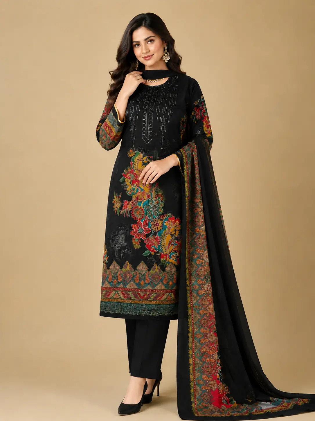 Midnight Floral Elegance – Premium Black Pakistani Lawn Suit 2