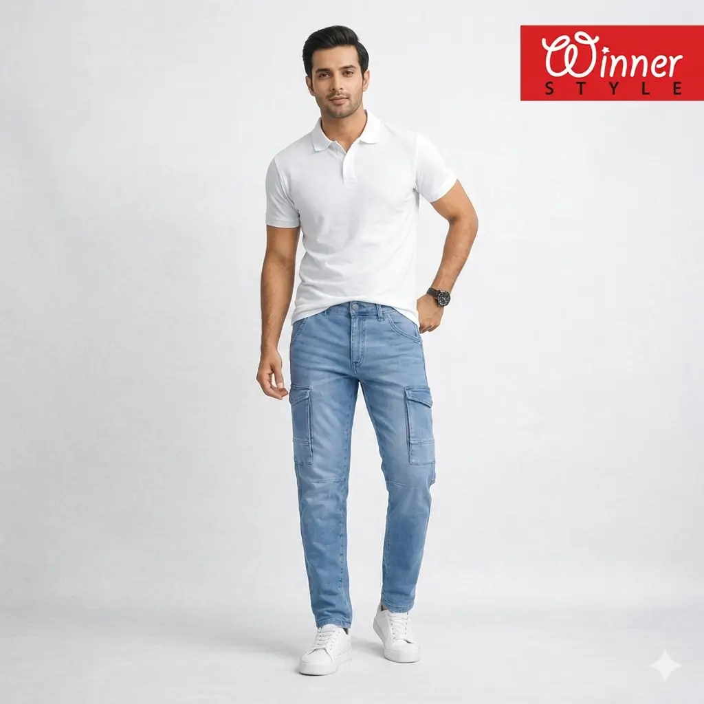 Men’s Stylish Cargo Denim Jeans Pant with Multi-Pocket Casual Slim Fit Design 2