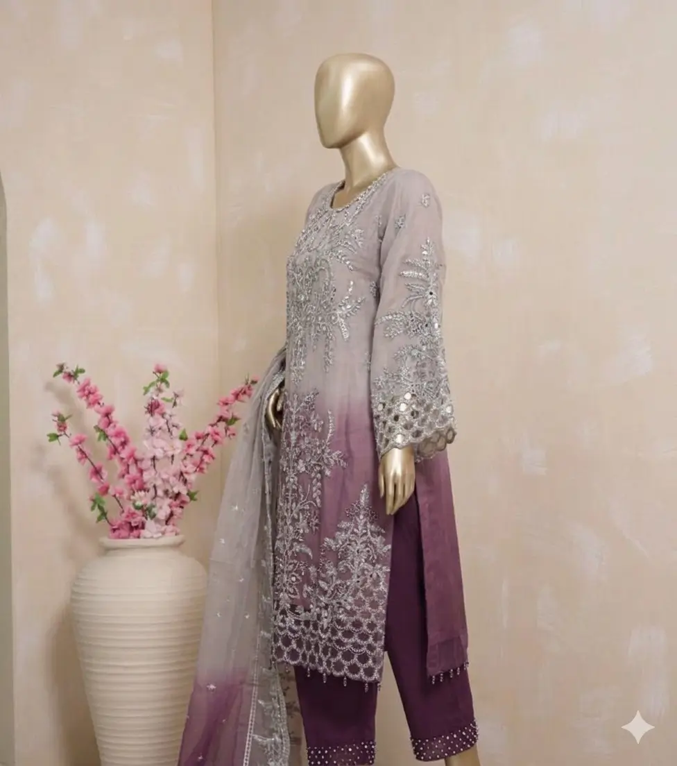 Pakistani Lavish Heavy Embroidered Unstitched Organza Three Piece - Eclipse 2