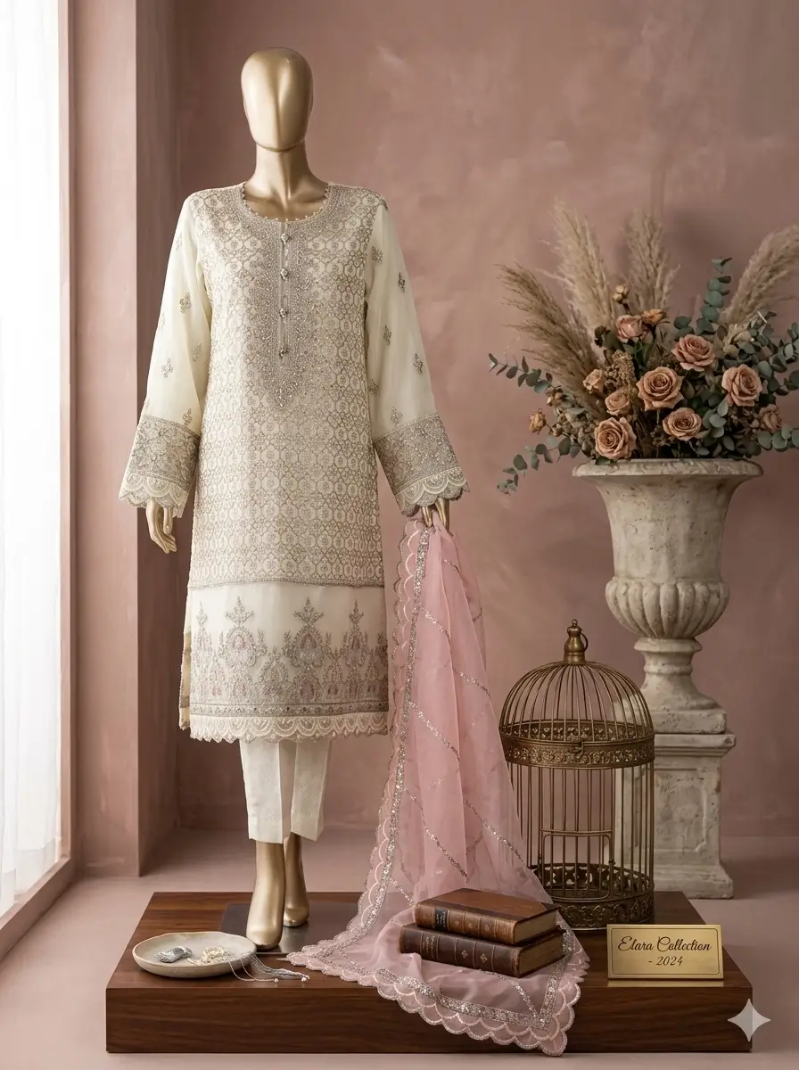 Pakistani Lavish Heavy Embroidered Unstitched Chiffon Three Piece - Quill 2