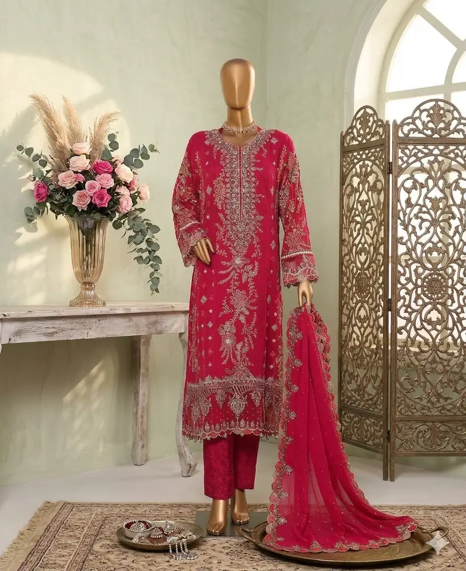 Pakistani Lavish Heavy Embroidered Unstitched Chiffon Three Piece - Shiraz 2
