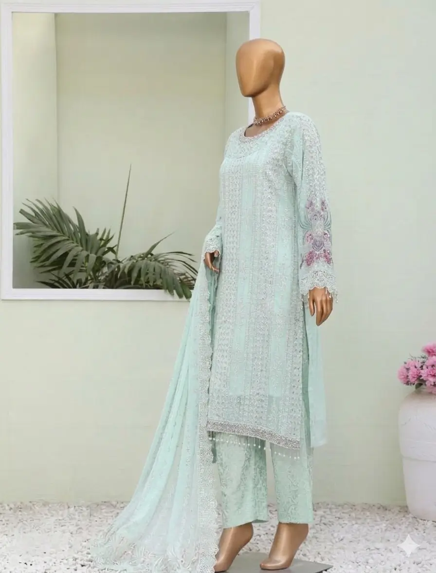 Pakistani Lavish Heavy Embroidered Unstitched Organza Three Piece - Nebula 2