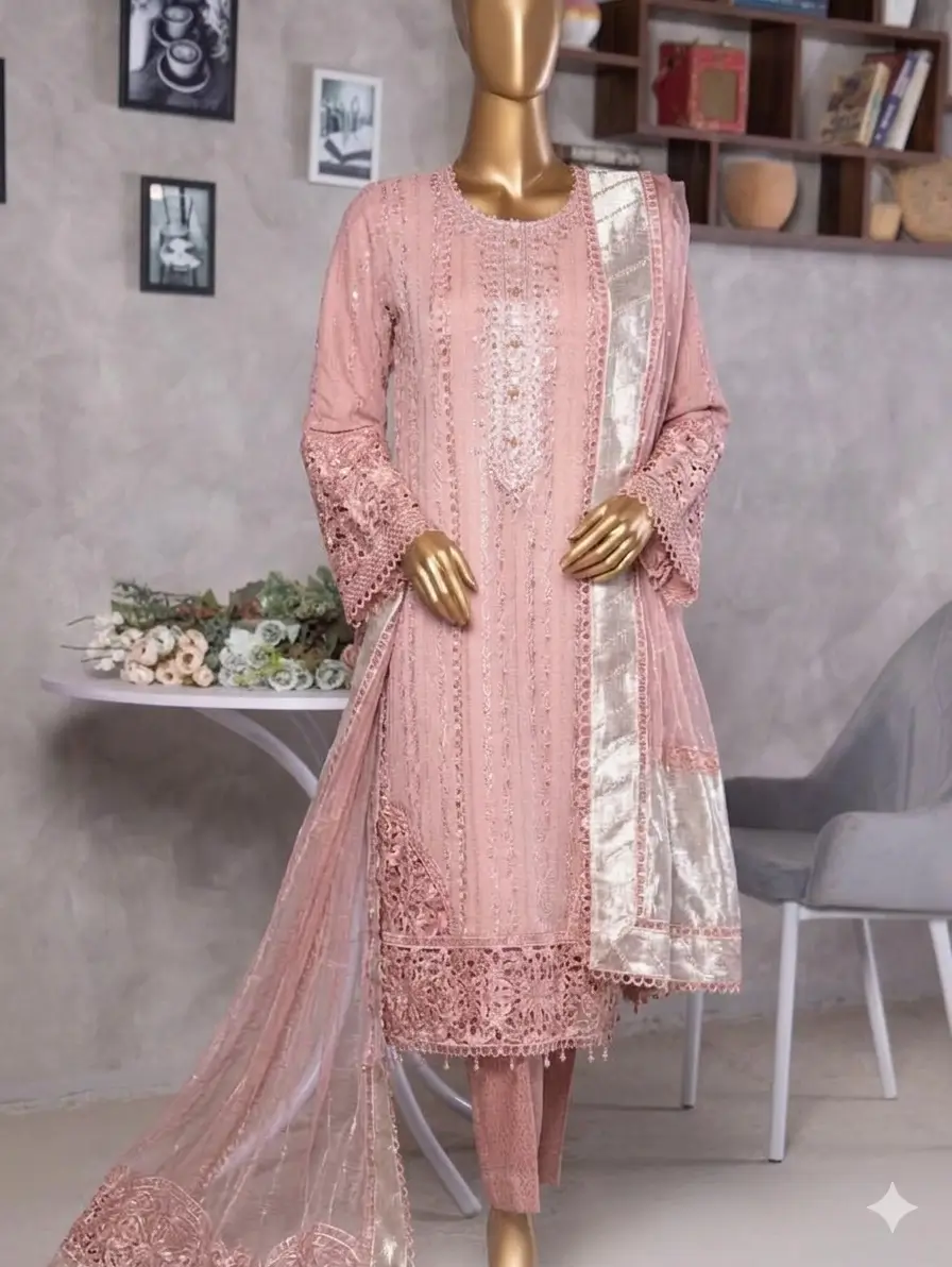 Pakistani Lavish Heavy Embroidered Unstitched Chiffon Three Piece - Blossom 2