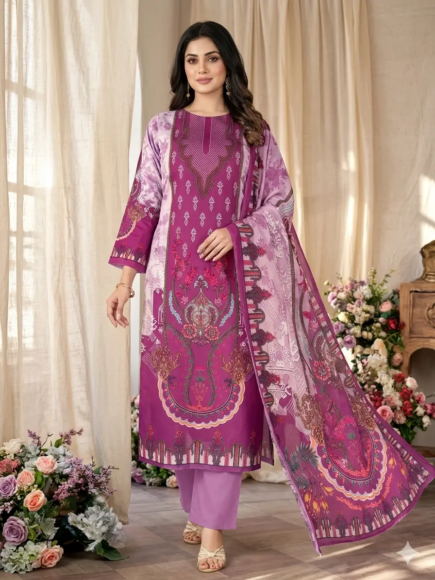 Winner Premium Printed Three Piece Dress Set For Women 1